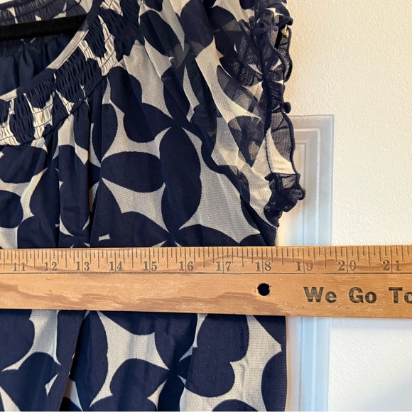 Babydoll Top INC Sz M Navy Ruffle Blouse Vintage Y2K Office Short Sleeve Scoop - Picture 5 of 6